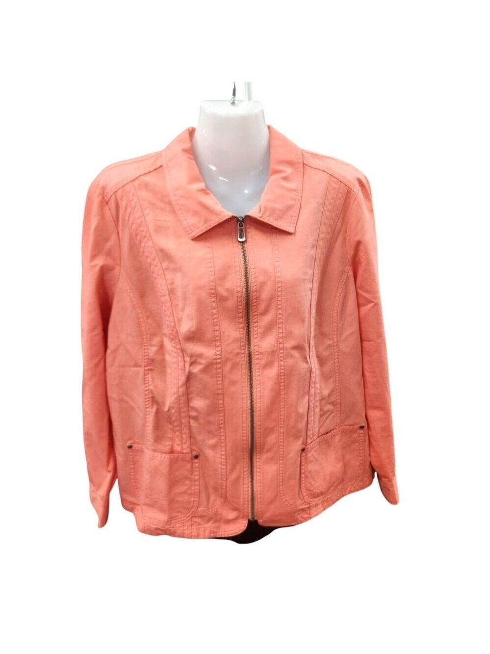 Christopher & Banks L Coral Pink Zip Front Jacket Cotton Womens Outerwear